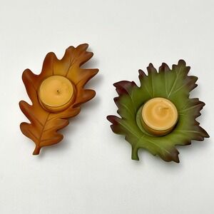 2 Party Lite Whispering Leaves Votive Tea Light Candle Holders Fall/Autumn Decor